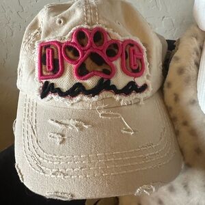 Dog Mama Distressed Cap - Pink and Tan